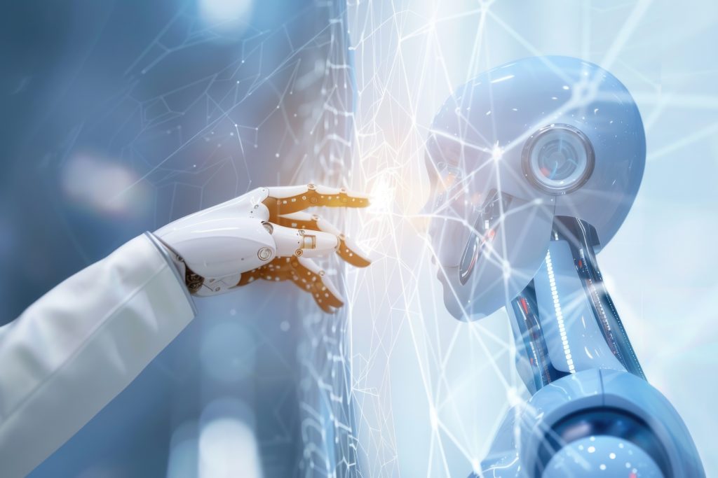 Humain touchant une intelligence artificielle
